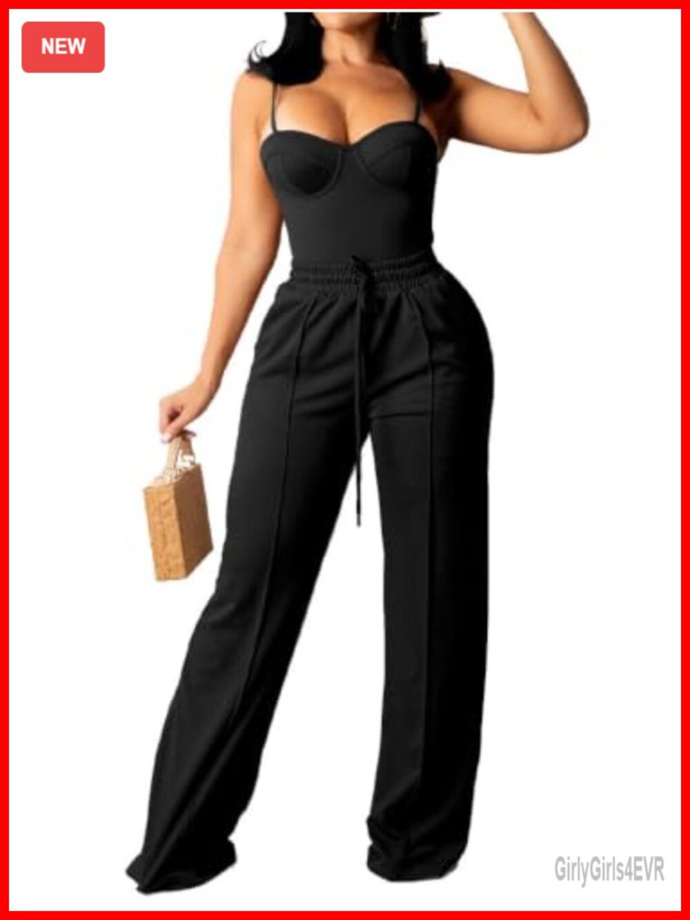 High Waist Drawstring Wide Leg Sweatpants Elastic Baggy Straight Lounge Pants